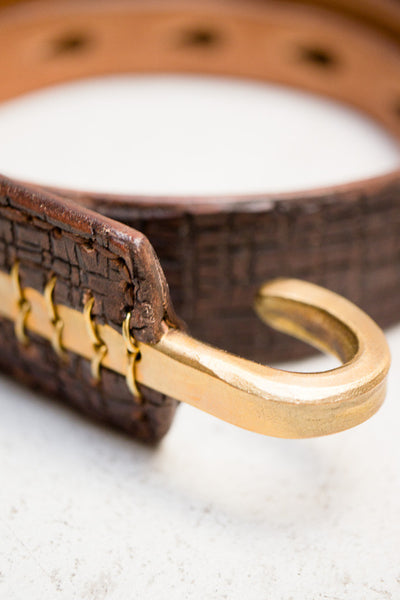 Brown & Brass Multihole Hook Belt