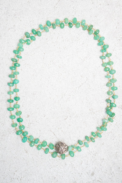 Chrysoprase and Diamond Bead Neclace