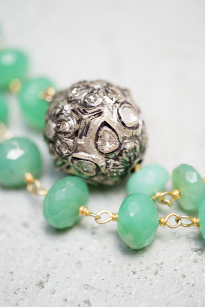 Chrysoprase and Diamond Bead Neclace