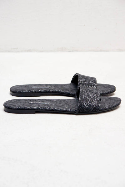 Pebbled Black Roma Sandal