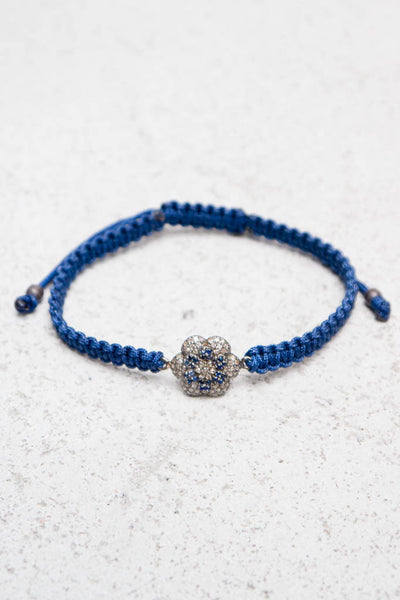 Diamond & Sapphire Flower Navy Cord Bracelet