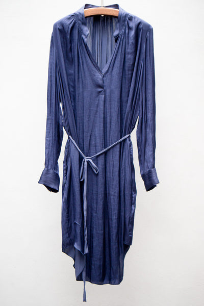 Dark Blue Liquid Satin Tunic Dress