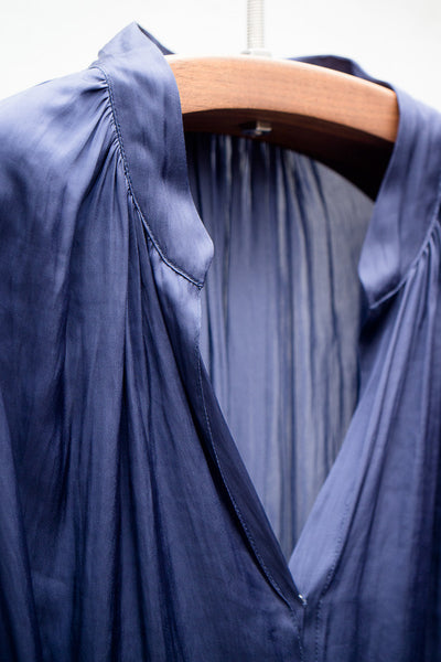 Dark Blue Liquid Satin Tunic Dress