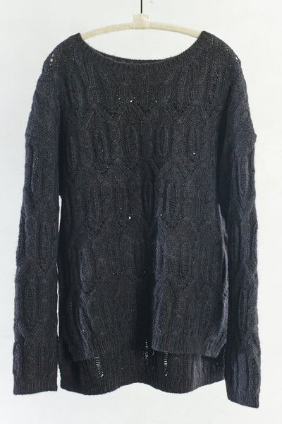 Black Open Cable Stitch Pullover