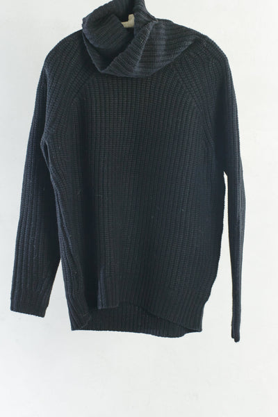 Black Cashmere Raglan Oversized Turtleneck