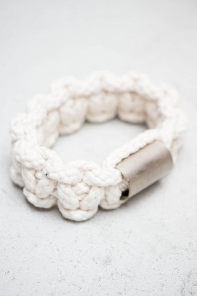 Cream Macrame Bangle with Rhodium Tube