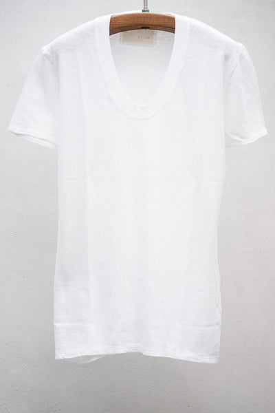 White Short Sleeve U Neck