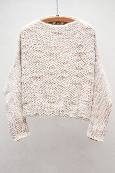 White & Ecru Boatneck Pullover