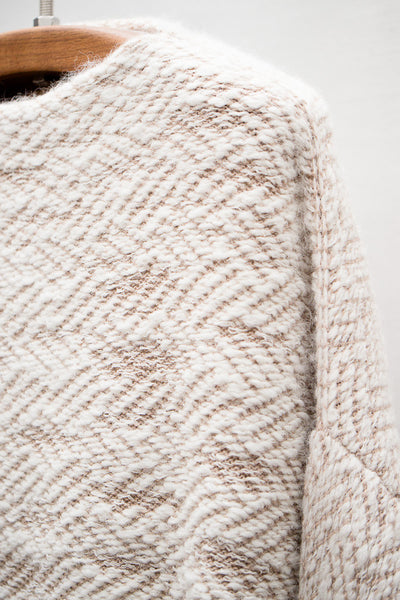 White & Ecru Boatneck Pullover