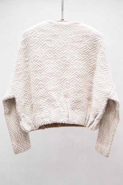 White & Ecru Boatneck Pullover