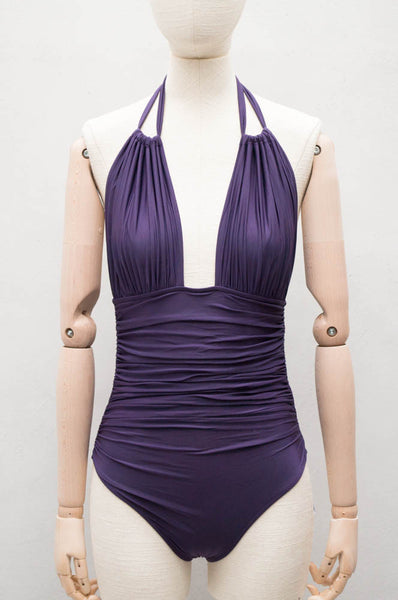 Amethyst Ruched Halter Maillot