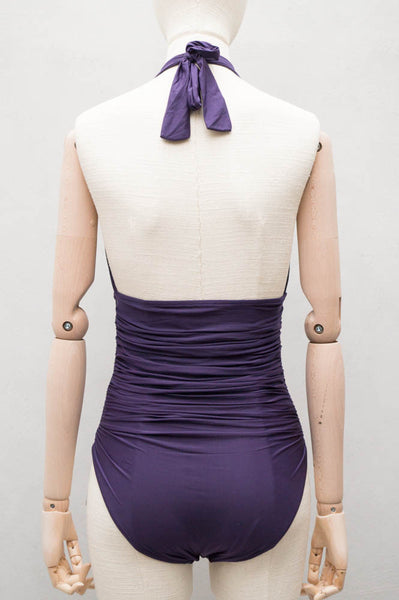 Amethyst Ruched Halter Maillot