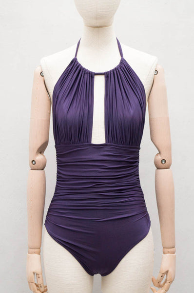 Amethyst Ruched Halter Maillot
