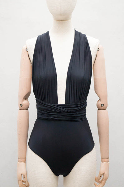 Black Plunging Halter Maillot