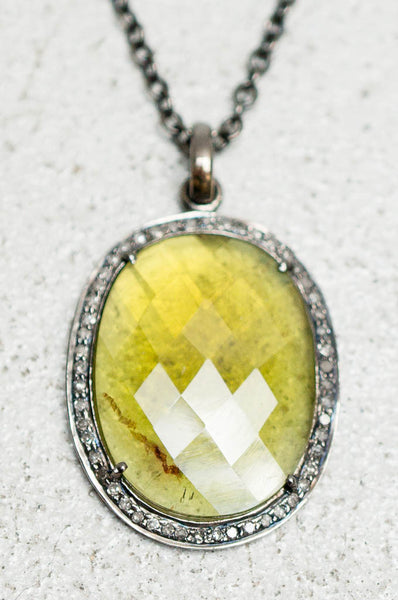 Yellow Tourmaline Sliced Pendant Necklace
