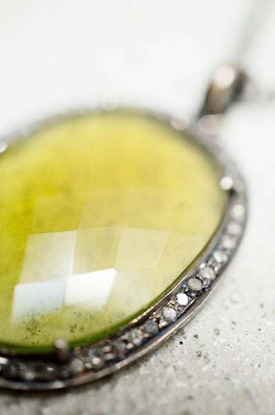 Yellow Tourmaline Sliced Pendant Necklace