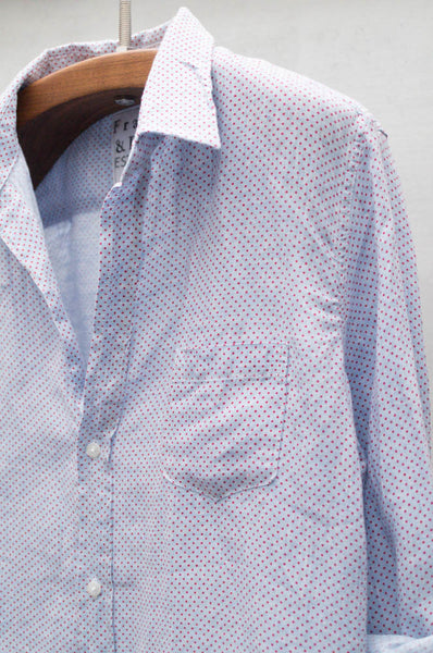 Blue with Red Polka Dots Linen Barry Shirt