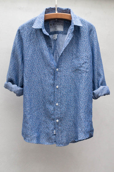 Blue & Red Flowers Linen Barry Shirt