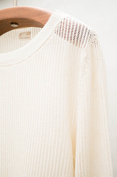 Cream Ribbed Crew Pullover