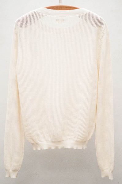 Cream Ribbed Crew Pullover