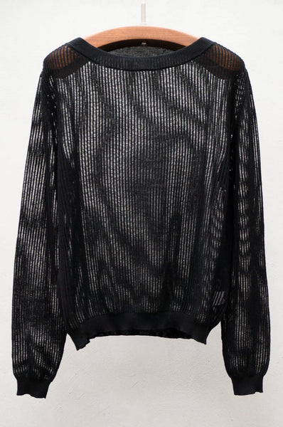 Black Ribbed Crew Pullover
