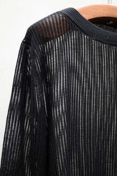 Black Ribbed Crew Pullover