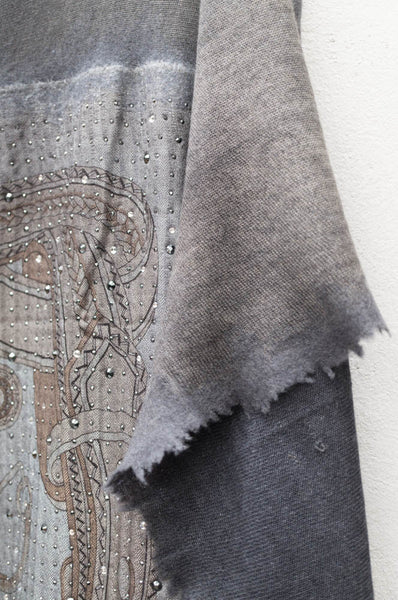 Charcoal Taupe Equestrian Vintage Scarf with Swarovski