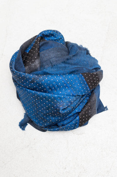 Royal Blue Leaf Motif Scarf with Metal Studs