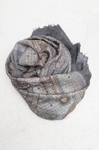 Charcoal Taupe Equestrian Vintage Scarf with Swarovski