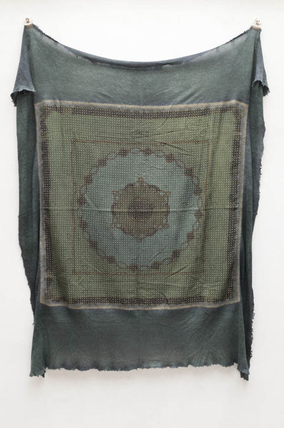 Dark Green Leopard Vintage Scarf with Metal Studs