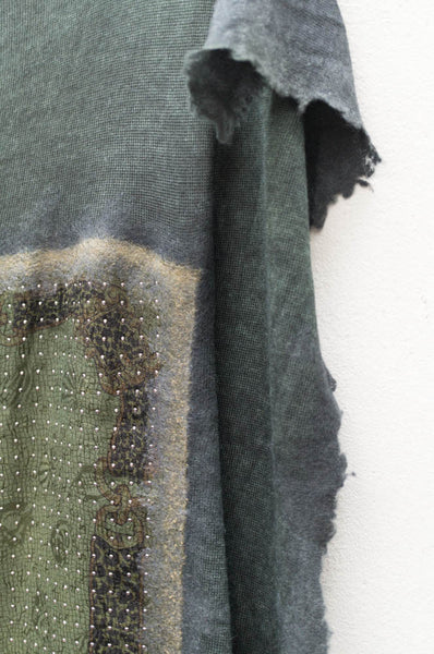 Dark Green Leopard Vintage Scarf with Metal Studs