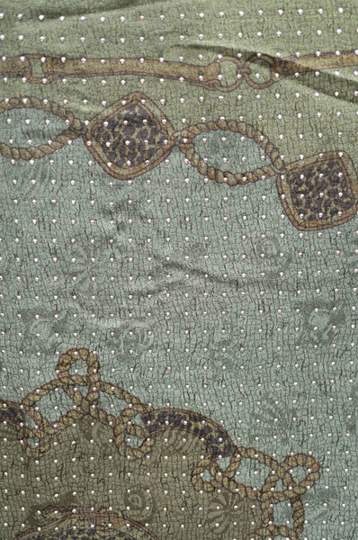 Dark Green Leopard Vintage Scarf with Metal Studs