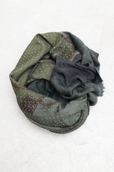Dark Green Leopard Vintage Scarf with Metal Studs