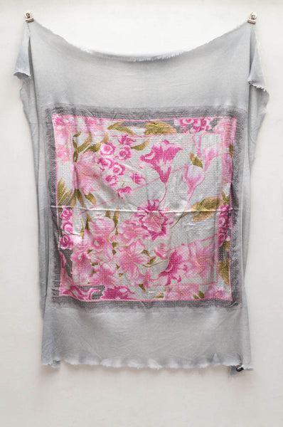 Pink Floral Vintage Scarf with Metal Studs