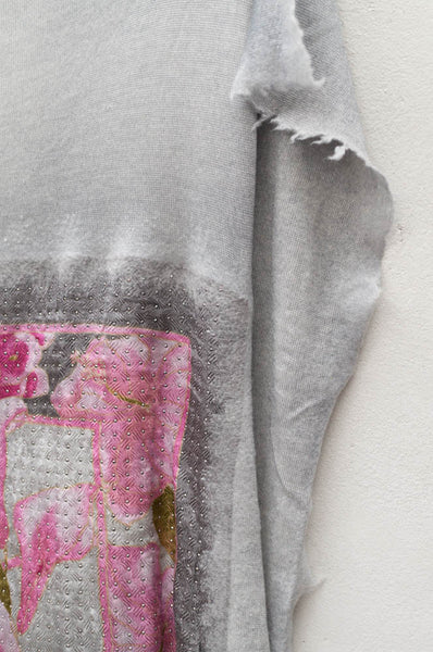 Pink Floral Vintage Scarf with Metal Studs