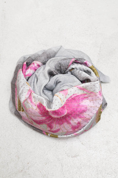 Pink Floral Vintage Scarf with Metal Studs