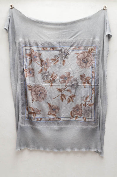 Blue Floral Vintage Scarf with Metal Studs