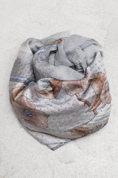 Blue Floral Vintage Scarf with Metal Studs