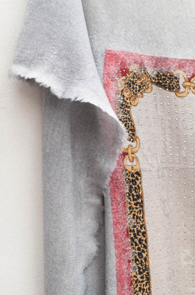 Taupe Leopard Vintage Scarf with Metal Studs