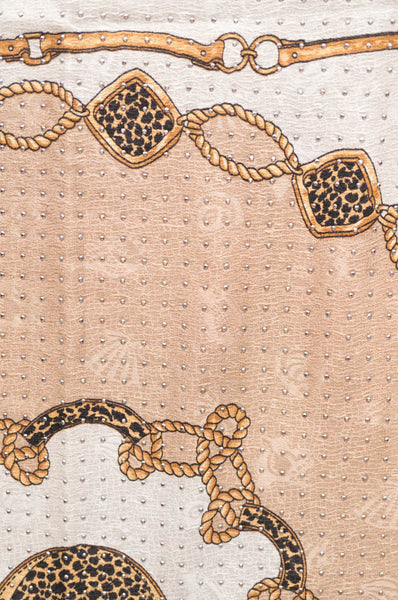 Taupe Leopard Vintage Scarf with Metal Studs
