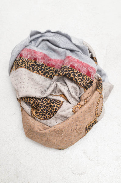 Taupe Leopard Vintage Scarf with Metal Studs
