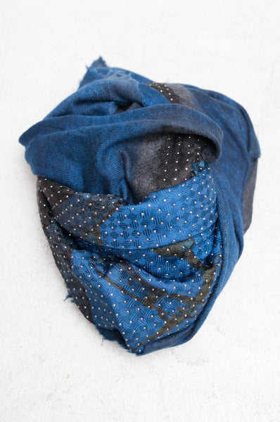 Royal Blue Equestrian Motif Vintage Scarf with Metal Studs