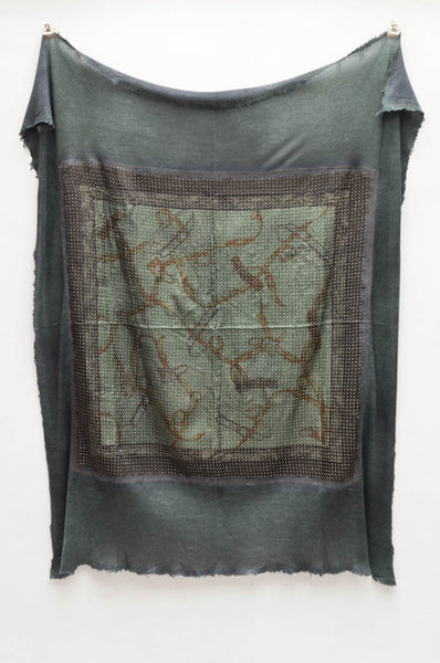 Dark Green Equestrian Vintage Scarf with Metal Studs