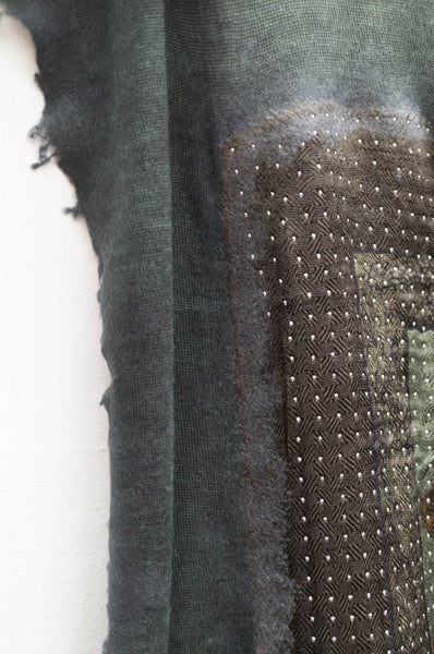 Dark Green Equestrian Vintage Scarf with Metal Studs