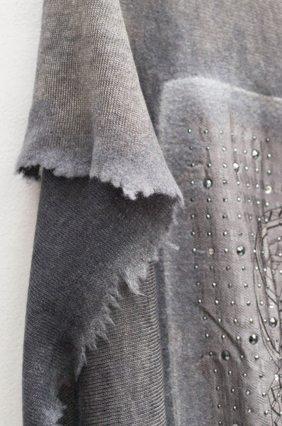 Charcoal Grey Equestrian Vintage Scarf with Swarovski