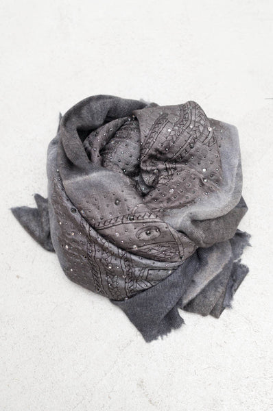 Charcoal Grey Equestrian Vintage Scarf with Swarovski