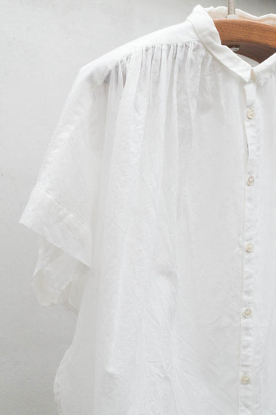 White Short Sleeve Shirred Blouse
