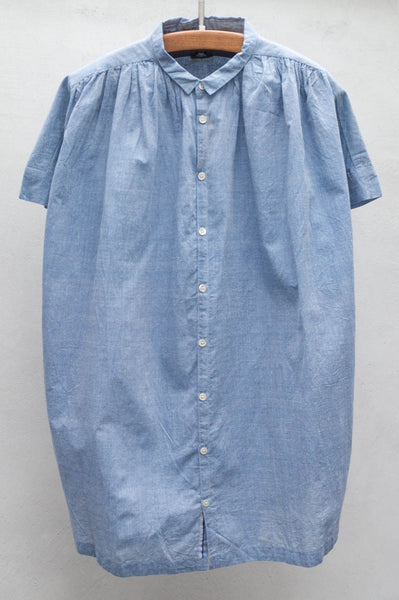 Blue Short Sleeve Shirred Blouse