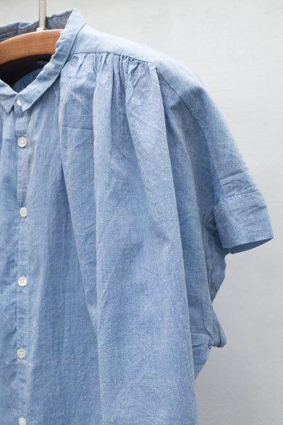 Blue Short Sleeve Shirred Blouse
