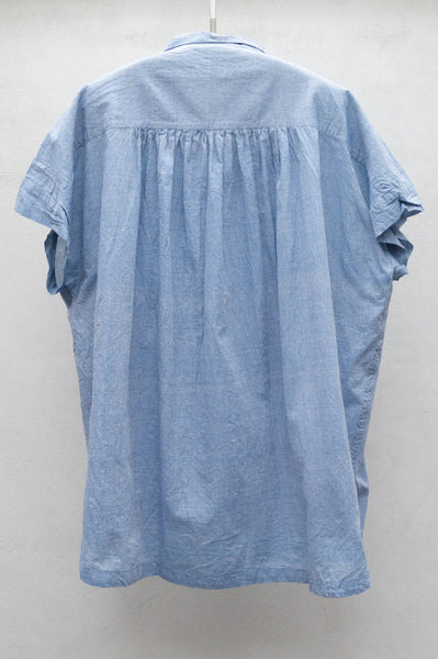 Blue Short Sleeve Shirred Blouse